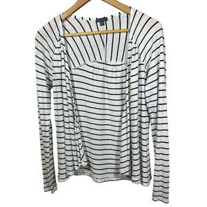 LILLA P Women's Striped Pima Cotton Open Front Cardigan White/Blue Size P/S
